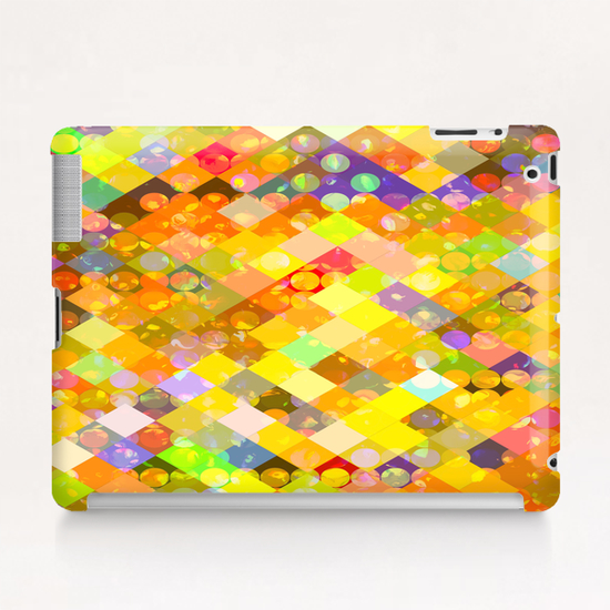 geometric square pixel and circle pattern abstract in yellow orange red blue Tablet Case by Timmy333