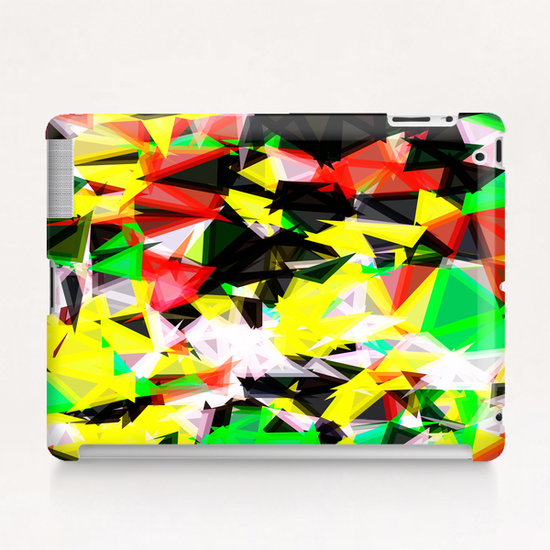 psychedelic geometric abstract pattern in green red yellow black Tablet Case by Timmy333