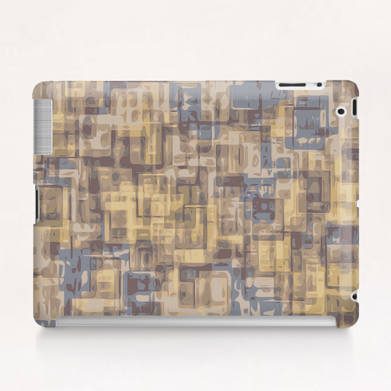 psychedelic geometric square pattern abstract in brown yellow and blue Tablet Case by Timmy333