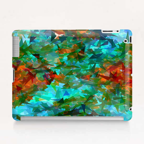 psychedelic geometric abstract pattern in green blue orange Tablet Case by Timmy333