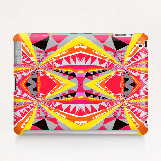 psychedelic geometric triangle polygon abstract pattern in red yellow pink black Tablet Case by Timmy333