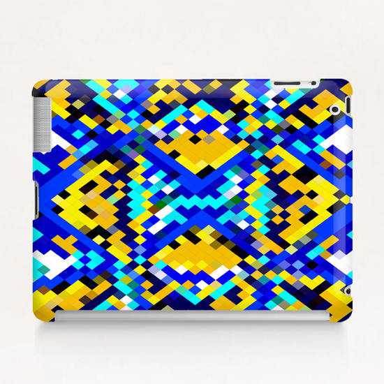 square pixel pattern abstract in blue and yellow Tablet Case by Timmy333