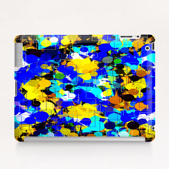 psychedelic geometric circle pattern and square pattern abstract in blue yellow brown Tablet Case by Timmy333