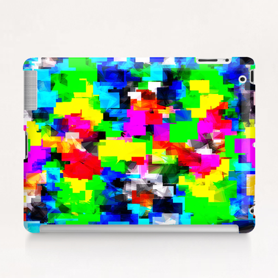 psychedelic geometric square abstract pattern in pink green yellow blue red Tablet Case by Timmy333