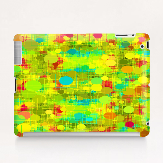 psychedelic geometric circle and square pattern abstract in yellow green blue red Tablet Case by Timmy333