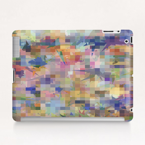 geometric square pixel and triangle pattern abstract in blue pink yellow Tablet Case by Timmy333