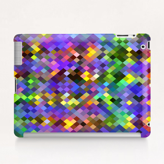 geometric square pixel pattern abstract in purple pink green yellow Tablet Case by Timmy333