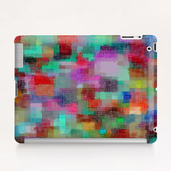 geometric square pixel pattern abstract in green blue red pink purple Tablet Case by Timmy333