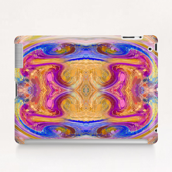 psychedelic geometric symmetry abstract pattern in pink yellow blue Tablet Case by Timmy333