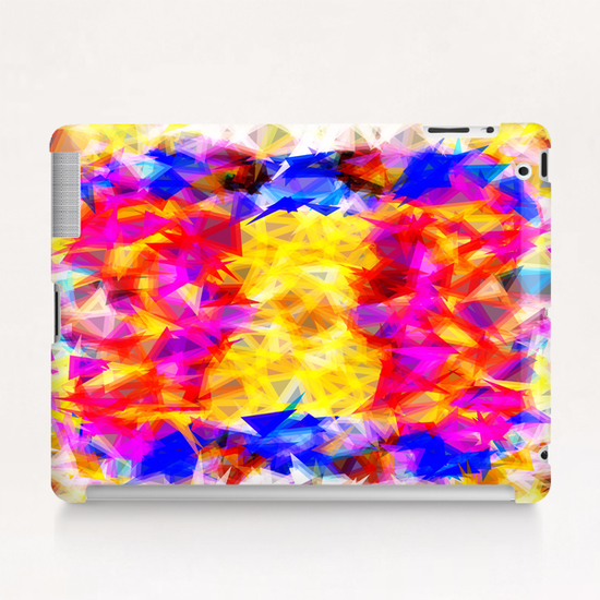 psychedelic geometric triangle pattern abstract background in pink yellow red blue Tablet Case by Timmy333