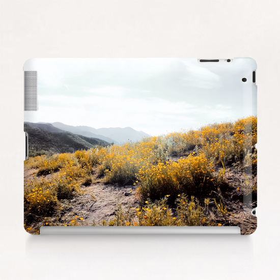 vintage style yellow poppy flower field with summer sunlight Tablet Case by Timmy333