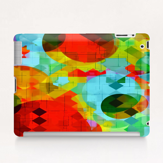 geometric square pixel and circle pattern abstract in red blue yellow Tablet Case by Timmy333