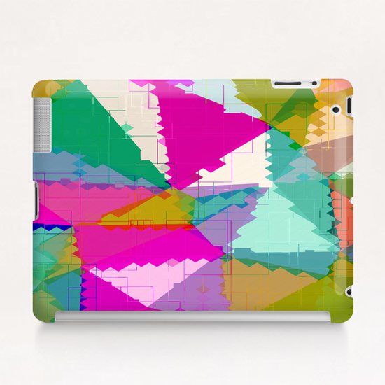 geometric square pixel and triangle pattern abstract in pink green blue Tablet Case by Timmy333