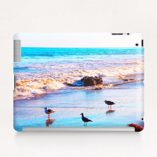 seagull bird on the sandy beach with blue wave water in summer Tablet Case by Timmy333