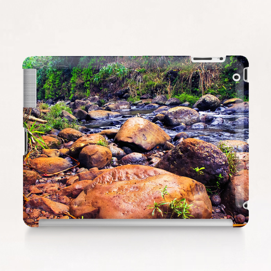 river in the forest with green tree and rock and stone Tablet Case by Timmy333