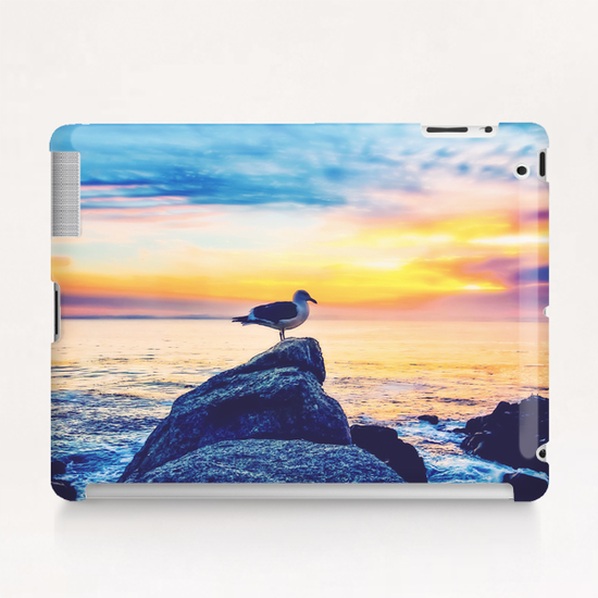 bird on the stone with ocean sunset sky background Tablet Case by Timmy333