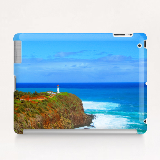 lighthouse on the green mountain with blue ocean and blue sky view at Kauai, Hawaii, USA Tablet Case by Timmy333