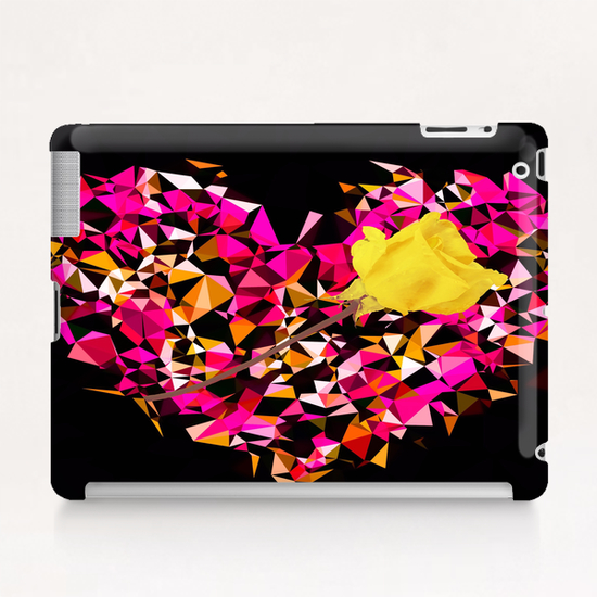 geometric polygon heart shape pattern abstract in pink orange with yellow rose Tablet Case by Timmy333