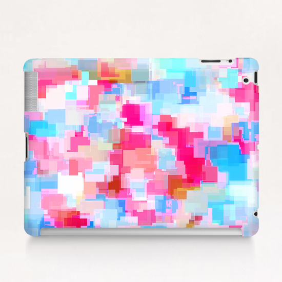 geometric square pattern abstract background in pink and blue Tablet Case by Timmy333