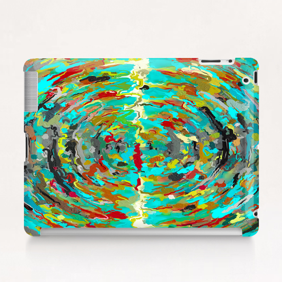 psychedelic circle pattern painting abstract background in green blue yellow brown Tablet Case by Timmy333