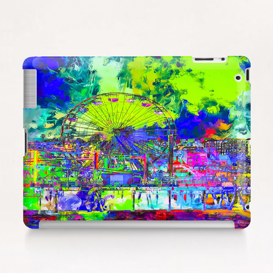 ferris wheel and buildings at Santa Monica pier, USA with colorful painting abstract background Tablet Case by Timmy333