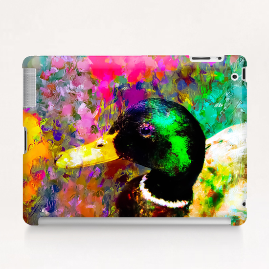 mallard duck with pink green brown purple yellow painting abstract background Tablet Case by Timmy333