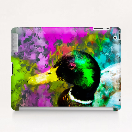 mallard duck with pink blue green yellow painting abstract background Tablet Case by Timmy333