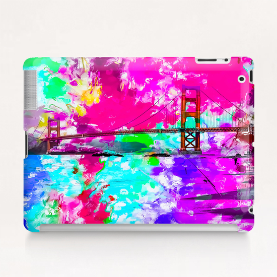 Golden Gate bridge, San Francisco, USA with pink blue green purple painting abstract background Tablet Case by Timmy333
