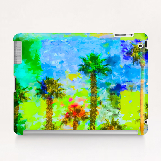 green palm tree with blue yellow green painting abstract background Tablet Case by Timmy333