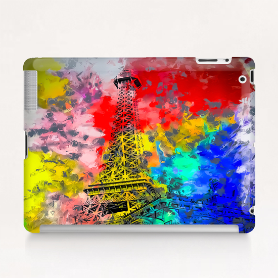 Eiffel Tower at Paris hotel and casino, Las Vegas, USA,with red blue yellow painting abstract background Tablet Case by Timmy333