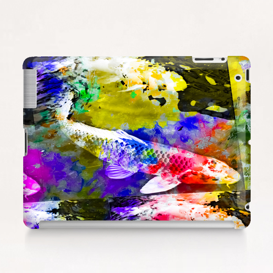 koi fish with painting texture abstract background in red blue yellow pink Tablet Case by Timmy333