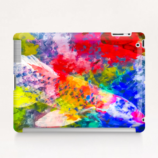 koi fish with painting texture abstract background in red blue yellow green Tablet Case by Timmy333