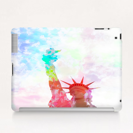 Statue of Liberty with colorful painting abstract background in red pink blue yellow Tablet Case by Timmy333