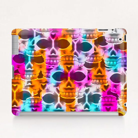 skull art portrait with colorful painting abstract in pink orange blue Tablet Case by Timmy333