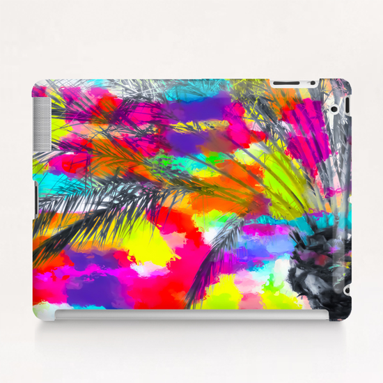 palm tree with splash painting abstract background in red pink yellow blue Tablet Case by Timmy333