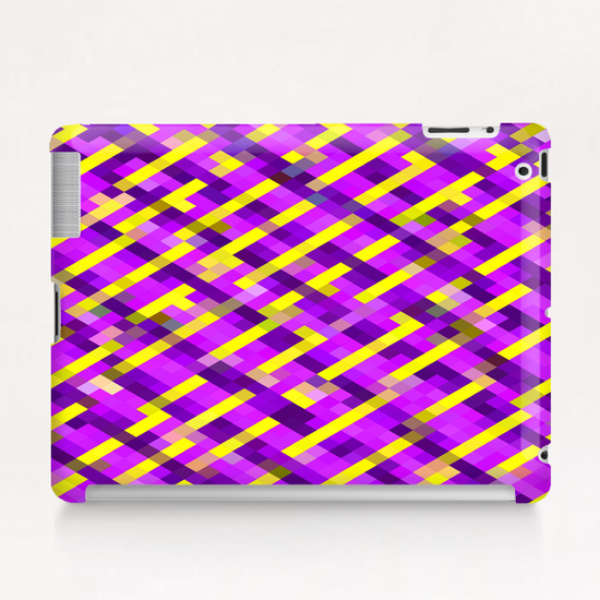 geometric pixel square pattern abstract background in pink purple yellow Tablet Case by Timmy333