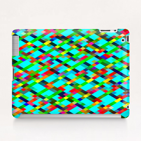 geometric pixel square pattern abstract background in green yellow blue orange Tablet Case by Timmy333