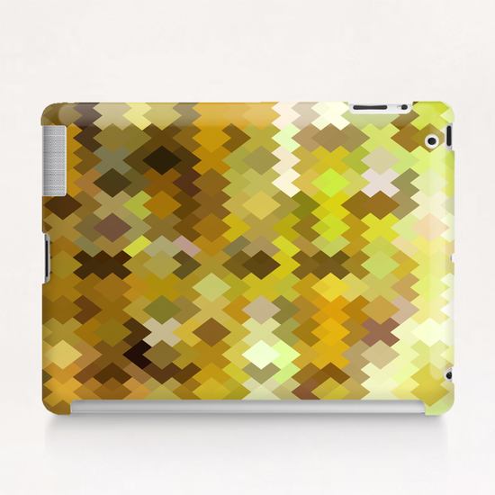 geometric square pixel pattern abstract in yellow and brown Tablet Case by Timmy333