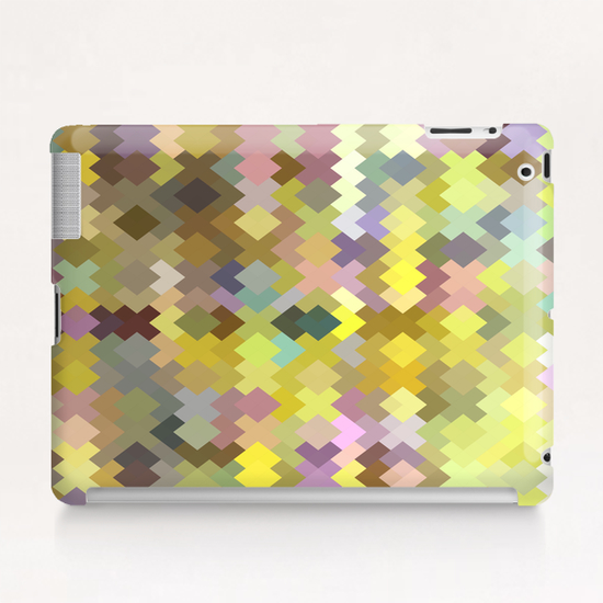 geometric square pixel pattern abstract in yellow and pink Tablet Case by Timmy333