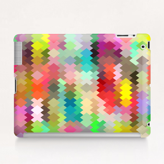 geometric square pixel pattern abstract in red blue green yellow Tablet Case by Timmy333