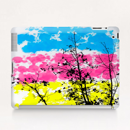 tree branch with leaf and painting texture abstract background in blue pink yellow Tablet Case by Timmy333