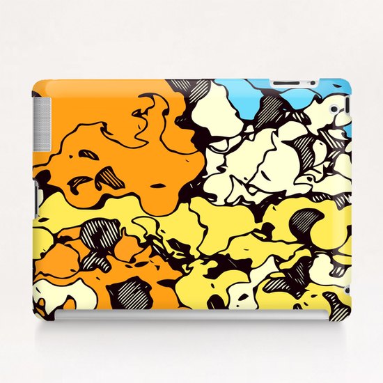 psychedelic graffiti painting abstract in orange yellow and blue Tablet Case by Timmy333