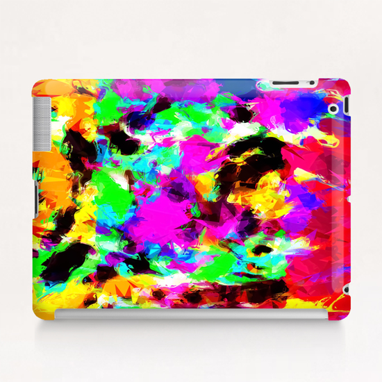 psychedelic geometric pattern painting abstract background in pink red blue green yellow orange Tablet Case by Timmy333