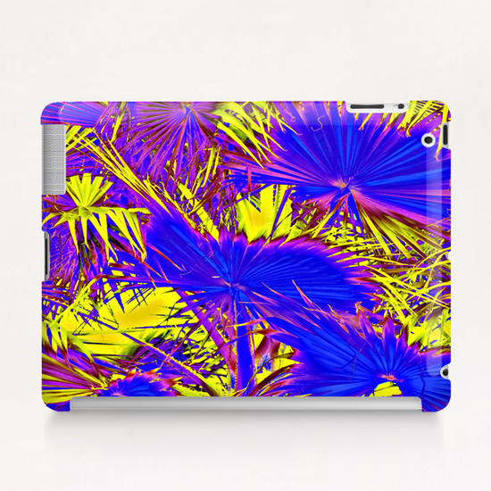 closeup palm leaf texture abstract background in blue pink and yellow Tablet Case by Timmy333