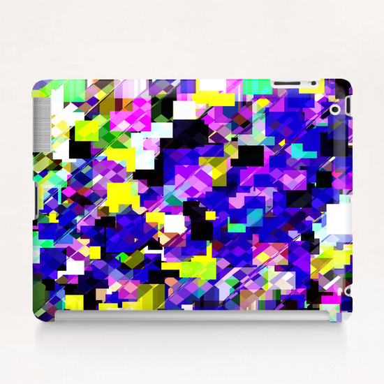 geometric square pixel pattern abstract in blue yellow pink Tablet Case by Timmy333