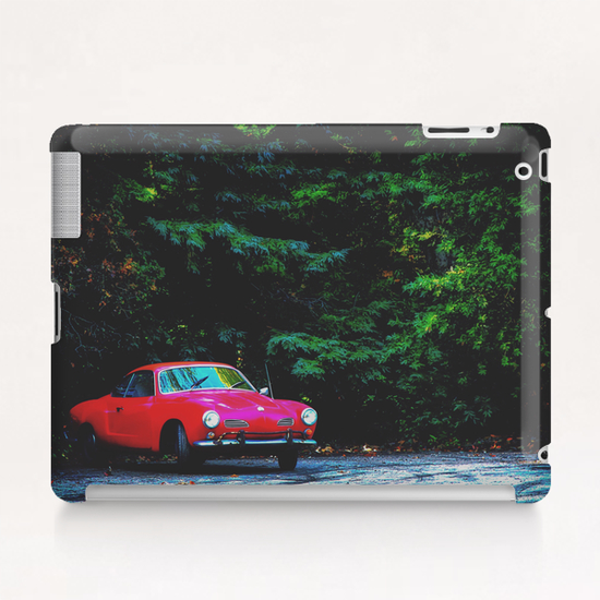 red classic car in the forest with green tree background Tablet Case by Timmy333