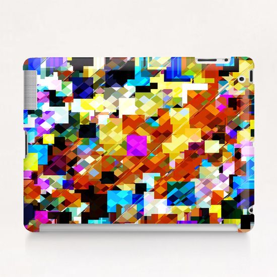 geometric square pixel pattern abstract in brown pink yellow blue Tablet Case by Timmy333