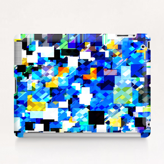 geometric square pixel pattern abstract in blue brown Tablet Case by Timmy333