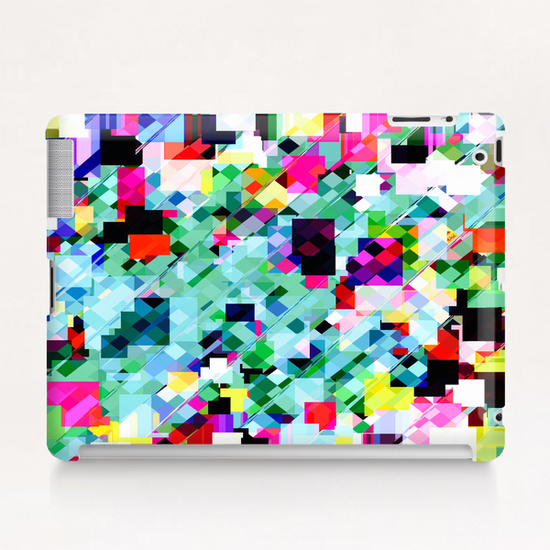 geometric square pixel pattern abstract in green pink blue yellow Tablet Case by Timmy333