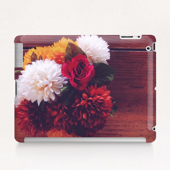 red rose and yellow white and brown flower with wood background Tablet Case by Timmy333